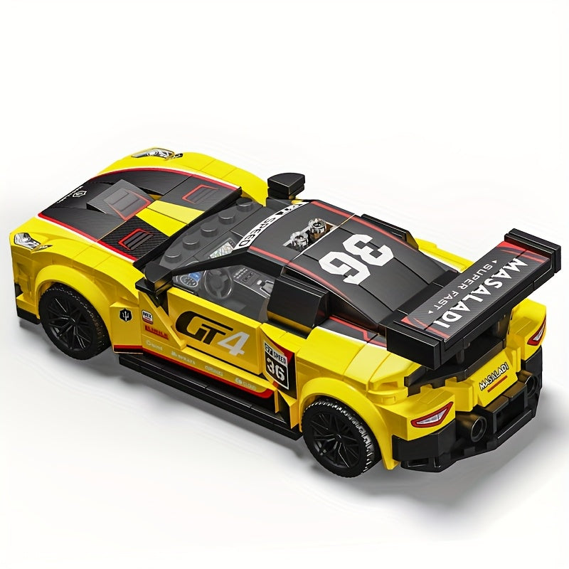 Yellow Racing Car Building Block Model Sports Supercar Ornament Toy Set