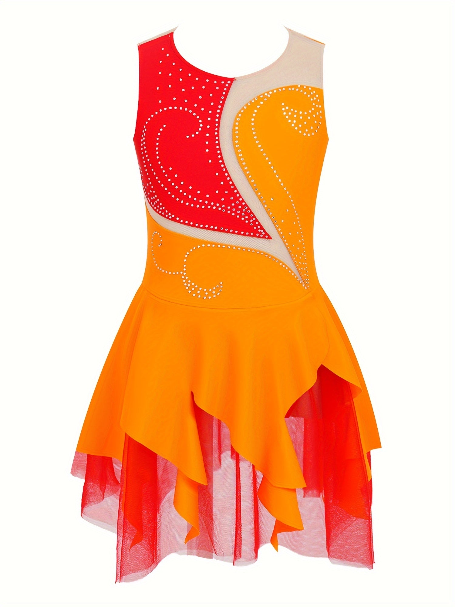 Girls Sleeveless Ice Skating Dress Rhinestone Gymnastic Leotard