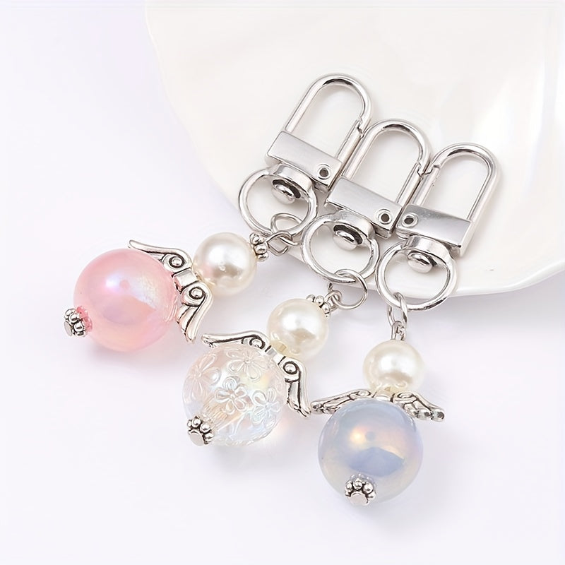 Faux Pearl Angel Keychain Purse Bag Ornament Gift