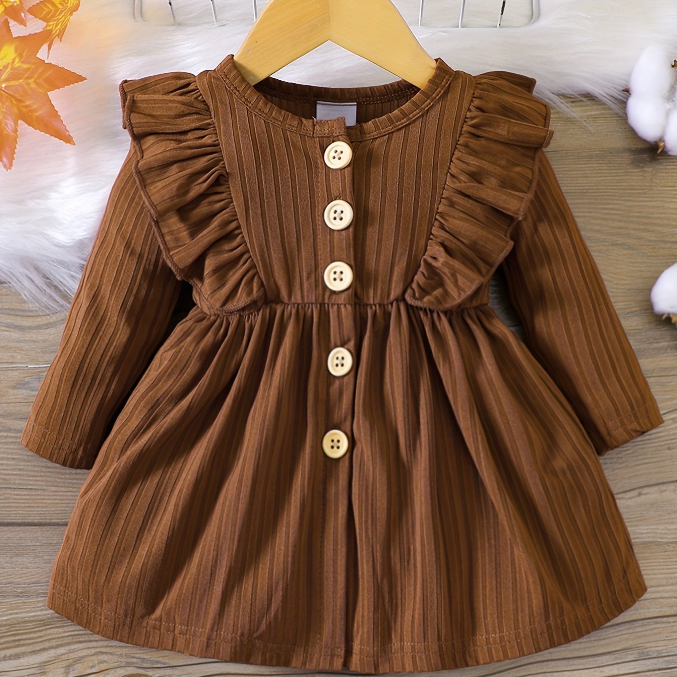 Baby Girls Ruffle Trim Long Sleeve Puffy Dress