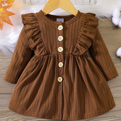 Baby Girls Ruffle Trim Long Sleeve Puffy Dress