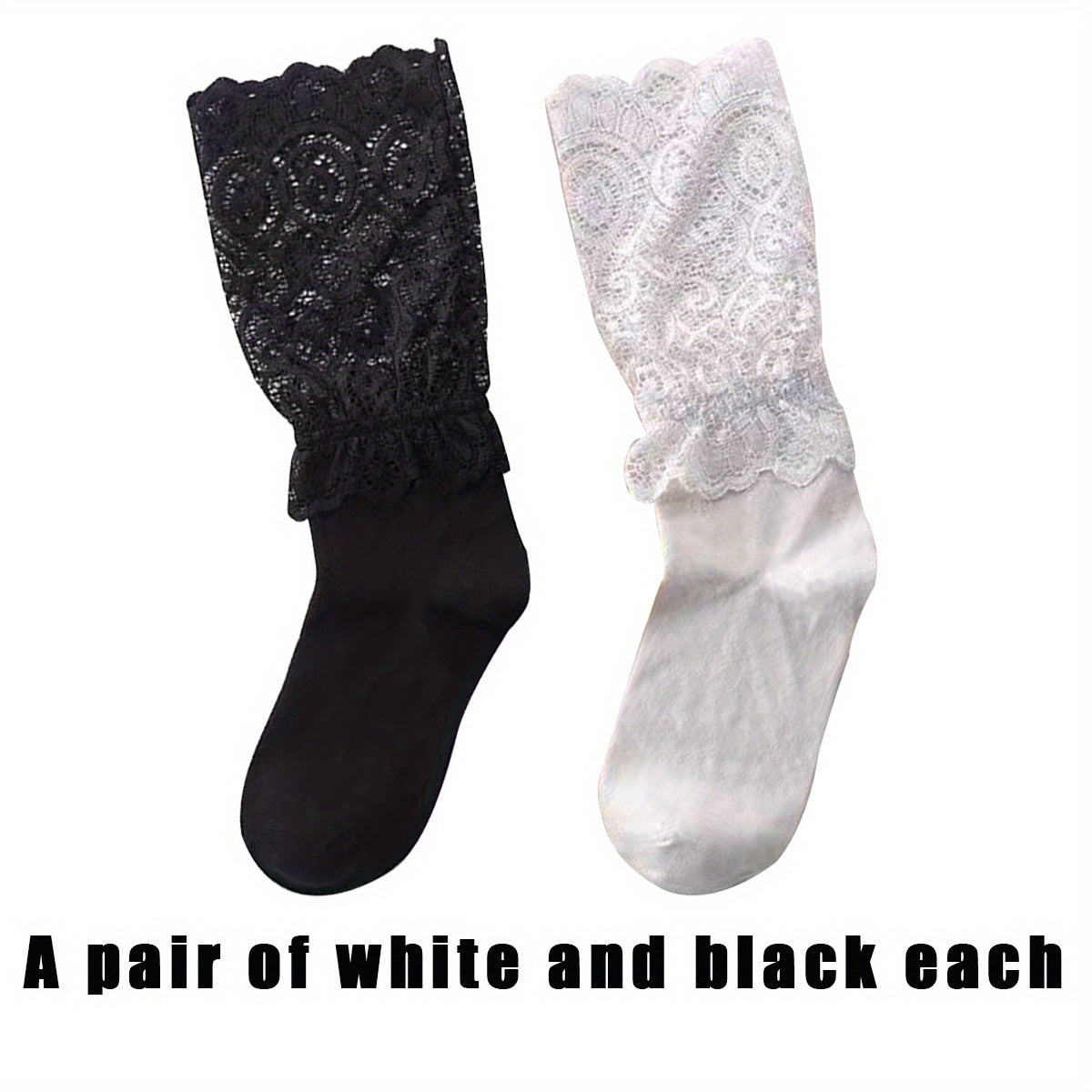 Contrast Lace Socks 2 Pairs Women's Mid Tube Stockings