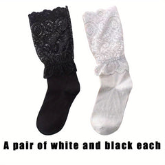 Contrast Lace Socks 2 Pairs Women's Mid Tube Stockings