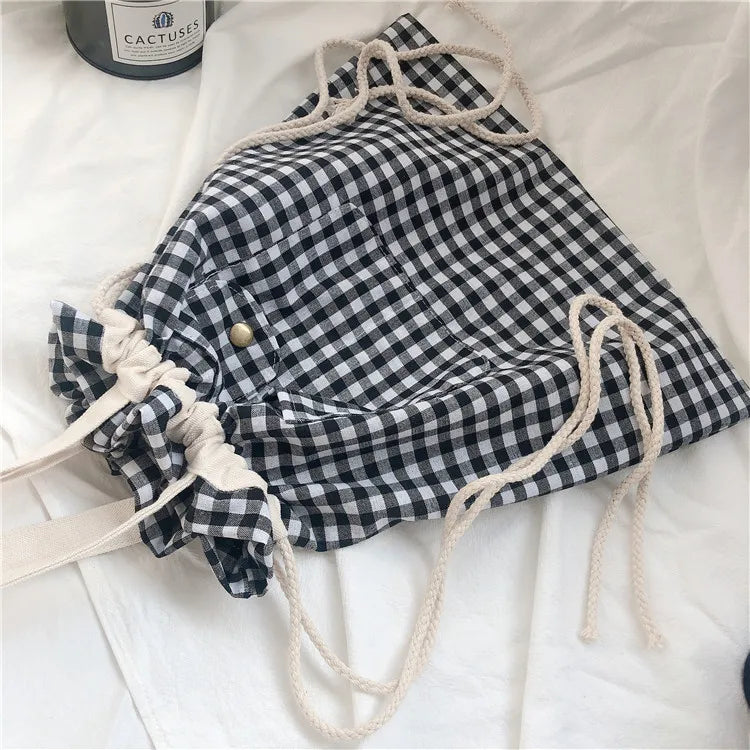 Japanese Harajuku Women Plaid Oxford Shoulder Bag