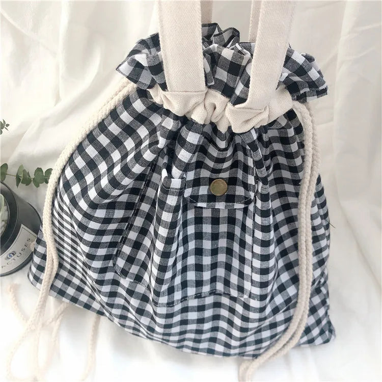 Japanese Harajuku Women Plaid Oxford Shoulder Bag