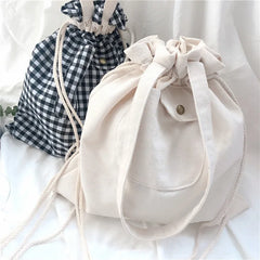 Japanese Harajuku Women Plaid Oxford Shoulder Bag