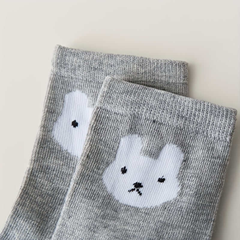 5 Pairs Cartoon Bunny Print Socks Comfy & Mid Tube Women's Stockings