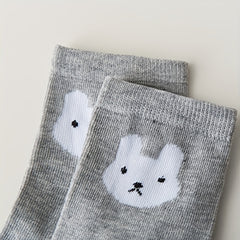 5 Pairs Cartoon Bunny Print Socks Comfy & Mid Tube Women's Stockings