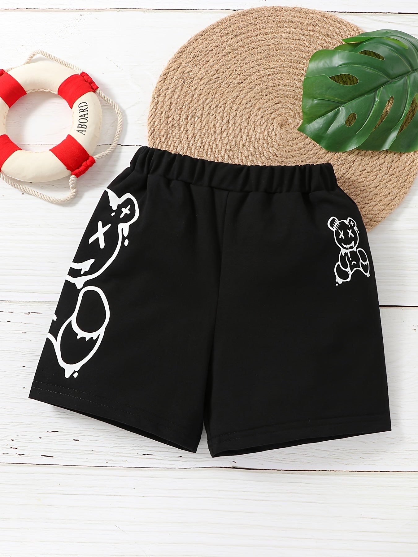 Boys Bear Graphic Print Elastic Waist Shorts for Summer
