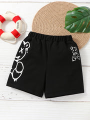 Boys Bear Graphic Print Elastic Waist Shorts for Summer