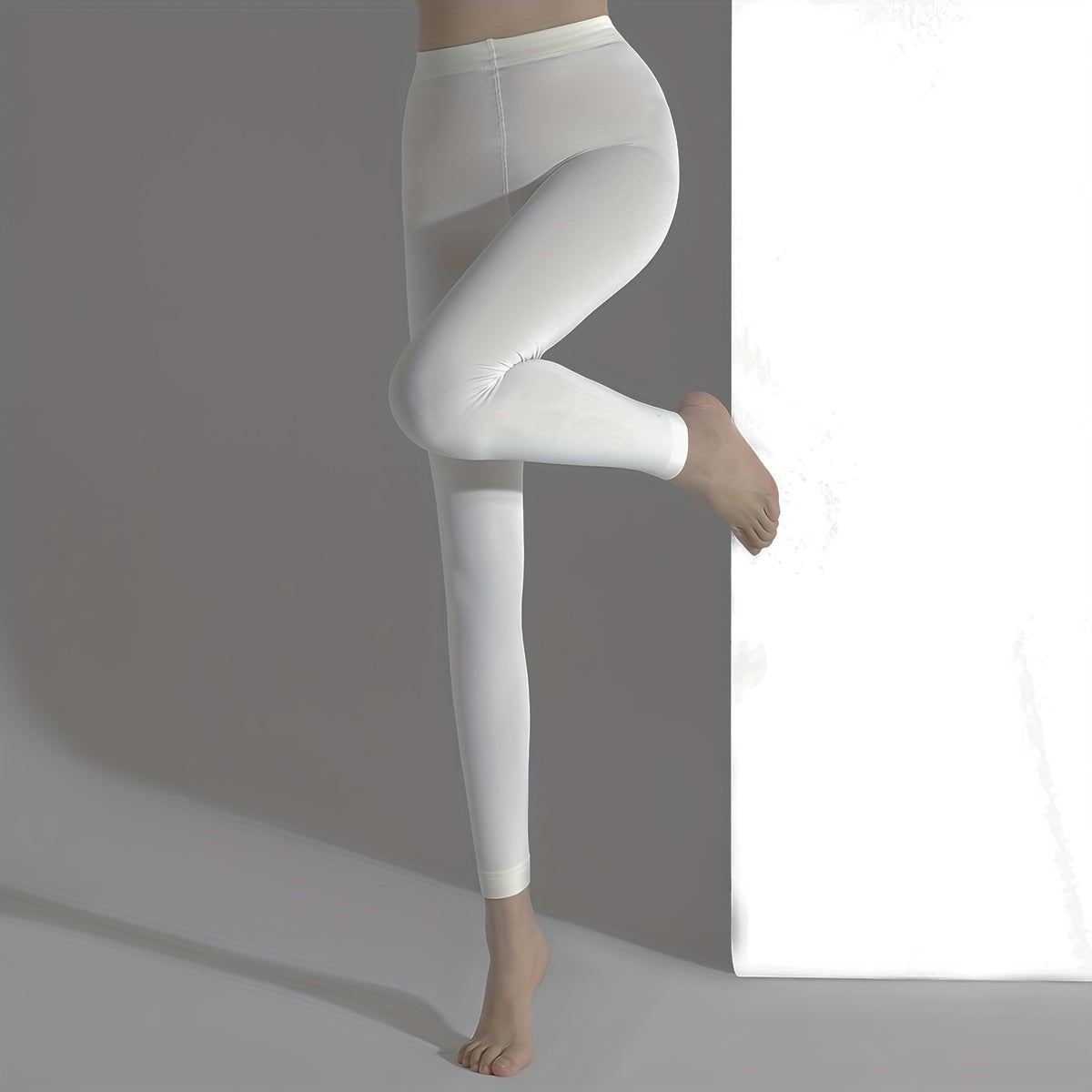 Solid Cropped Stockings Elastic High Waist Footless Pantyhose Women's