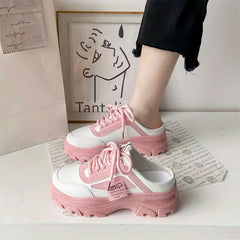 Women's Platform Mule Sneakers Lace Up Outdoor Shoes