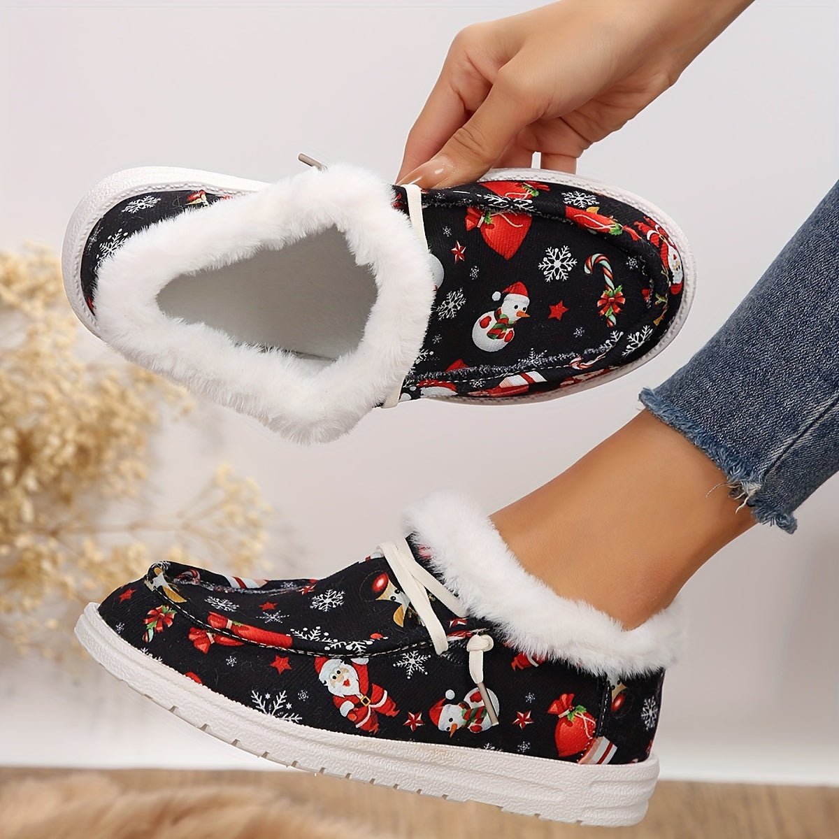 Christmas Snowman & Santa Claus Pattern Warm Snow Shoes Women's Footwear