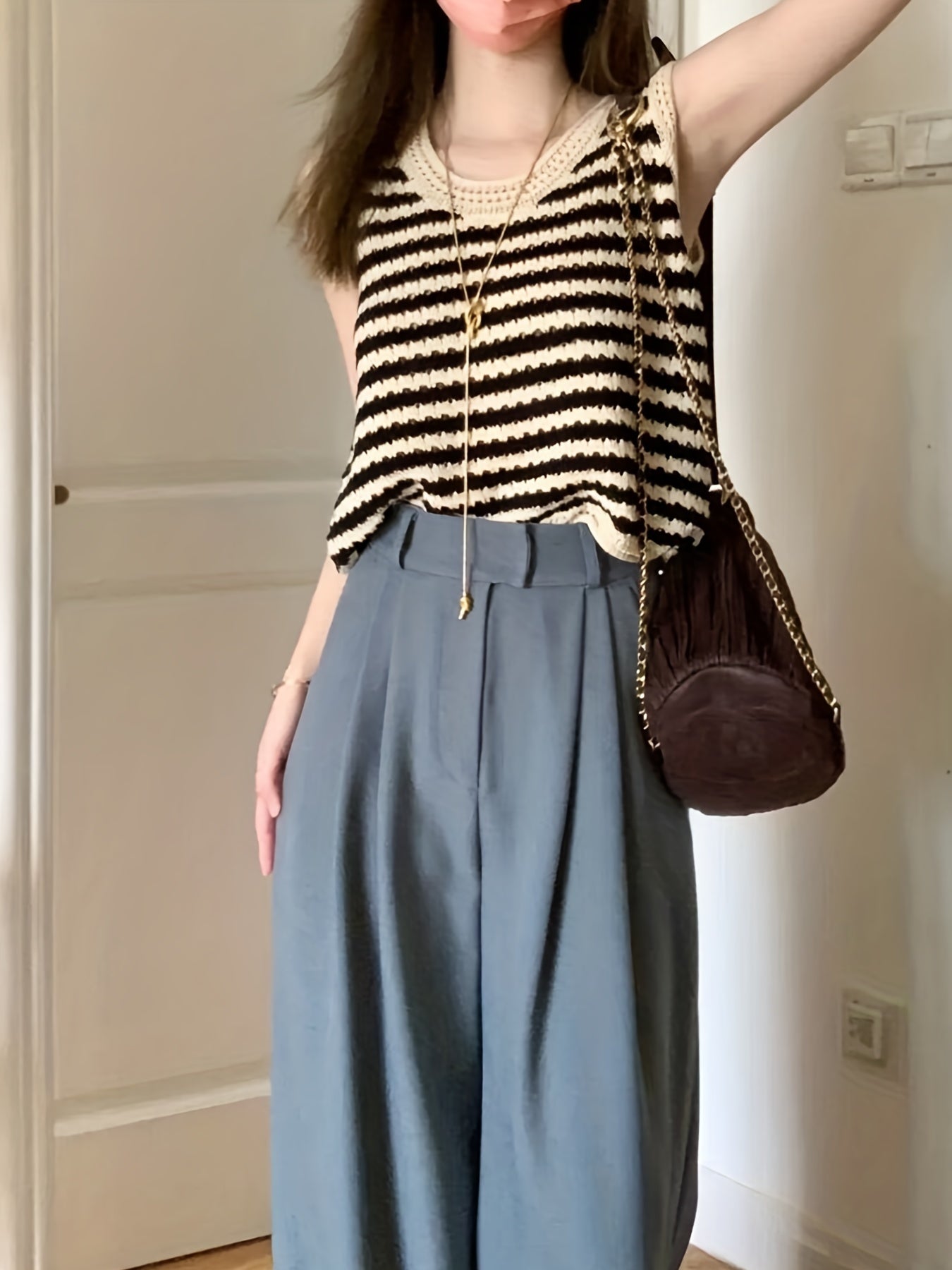 Striped Cut Out Tank Top Casual Sleeveless Knitted Top