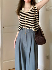 Striped Cut Out Tank Top Casual Sleeveless Knitted Top
