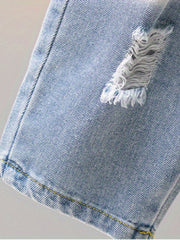 Boys Ripped Denim Jeans Cropped Pants Bottoms Casual Spring Summer Kids
