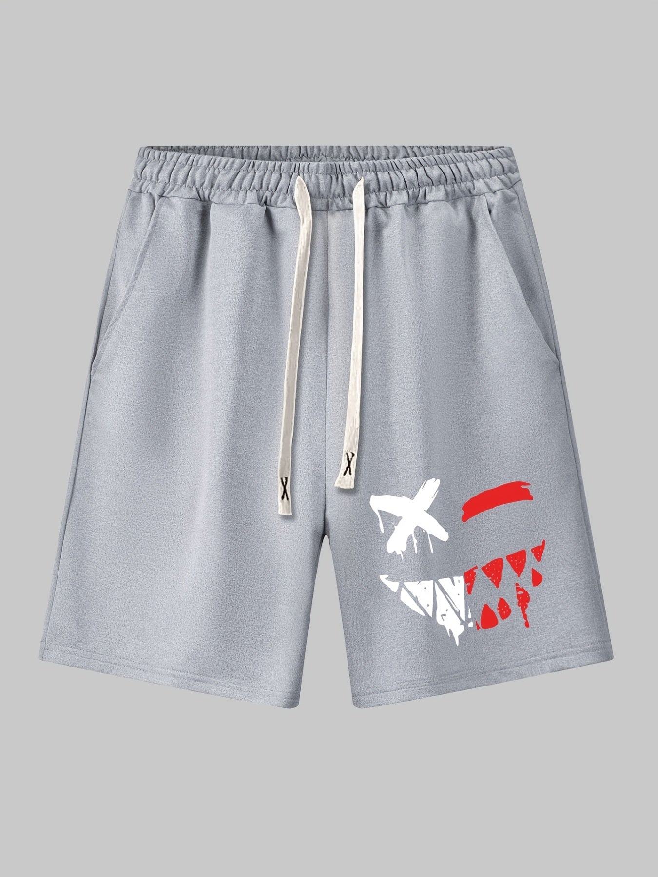 Men's Evil Face Print Drawstring Shorts for Summer