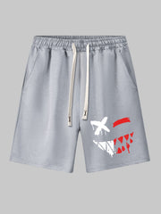 Men's Evil Face Print Drawstring Shorts for Summer