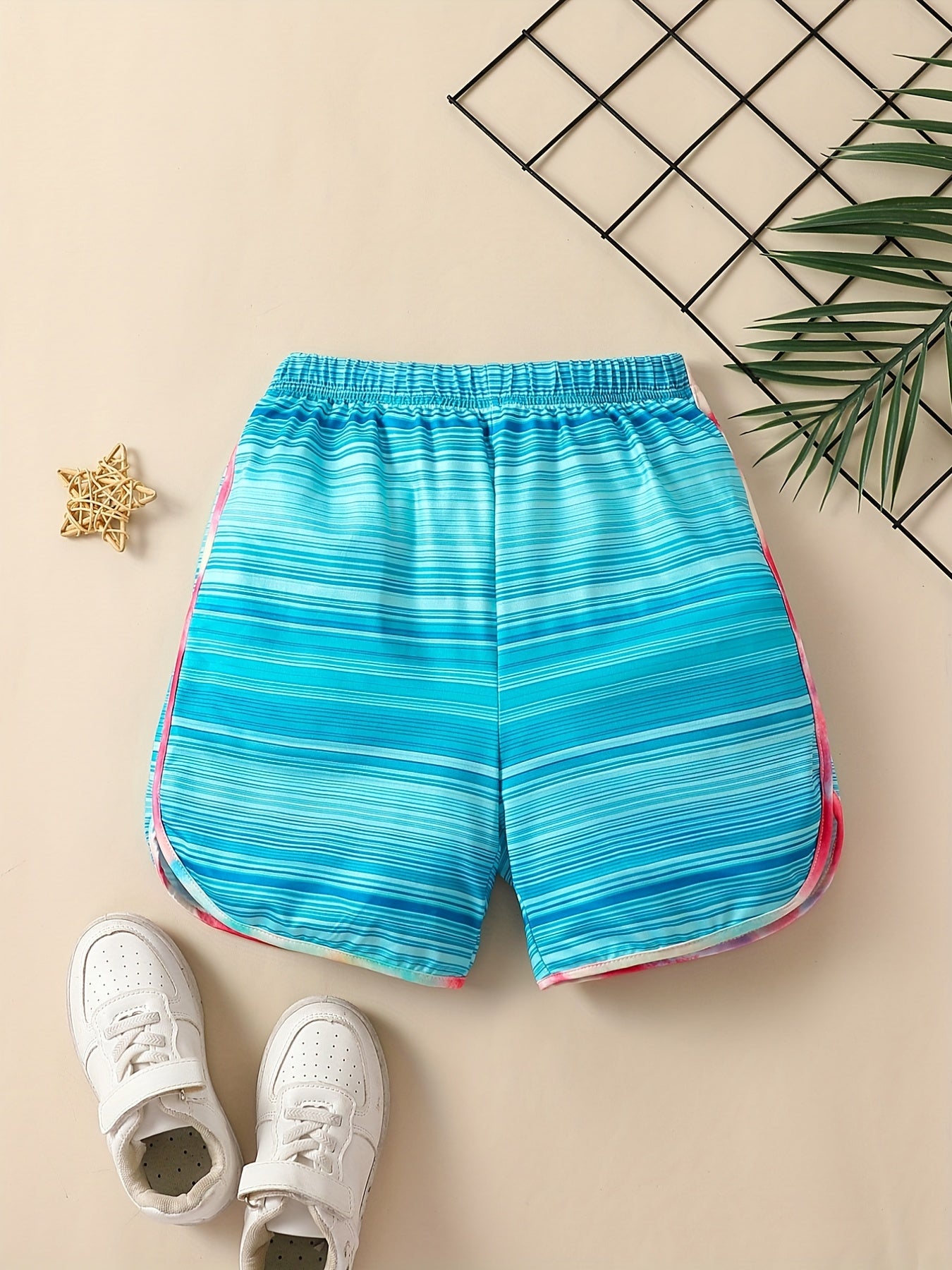 Girls Tie Dye Striped Beach Shorts Breathable Summer Shorts 3-12 Years