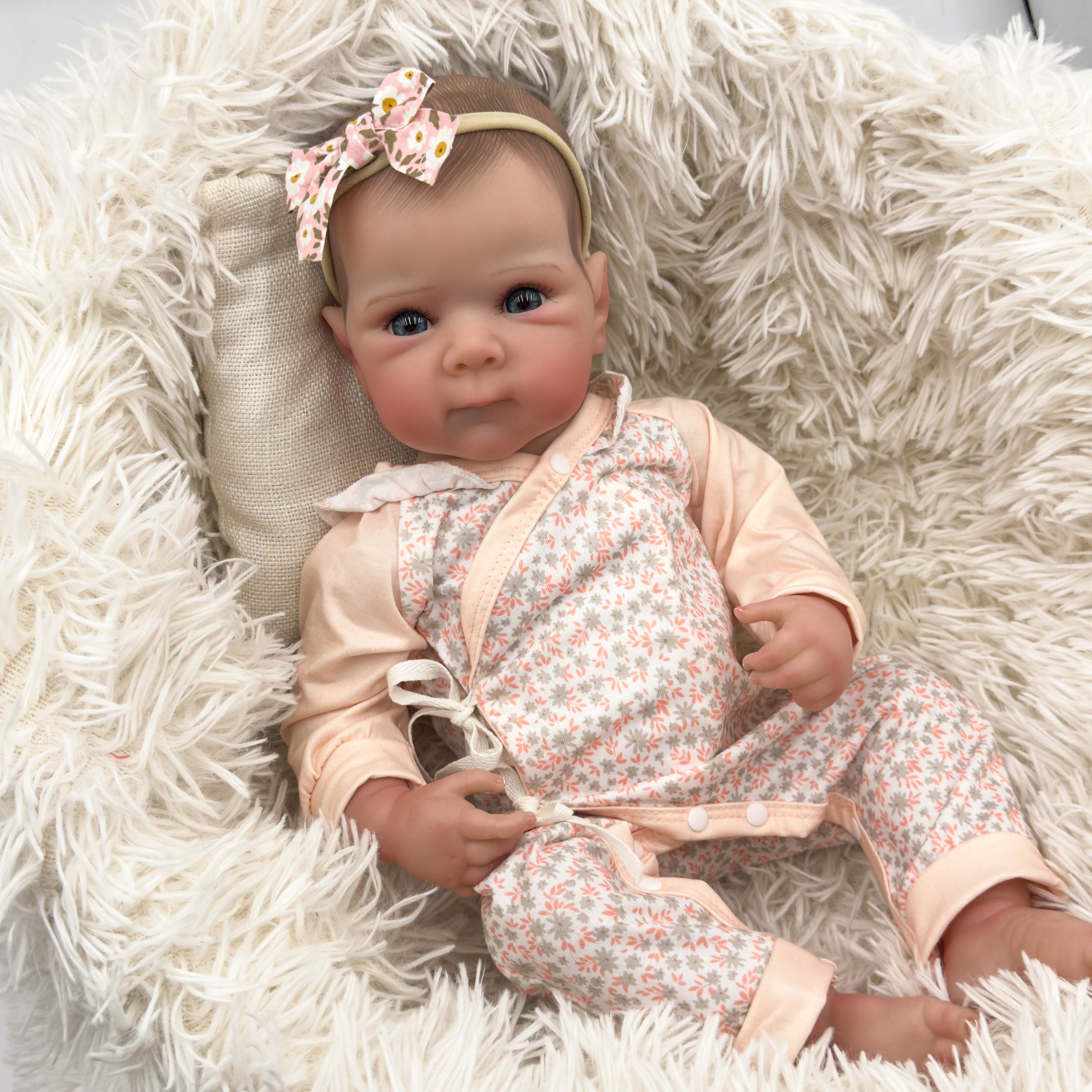 Realistic Reborn Youngsters Girl Doll Soft Vinyl Hand Drawn Hair & Floral Outfit