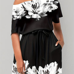 Floral Print One Shoulder Plus Size Romper With Pockets