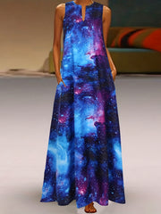 Galaxy Print V Neck Tank Dress Casual Sleeveless Dress For Spring & Summer