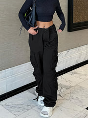 Mid Rise Cargo Pants Loose Straight Leg Cargo Style Jeans