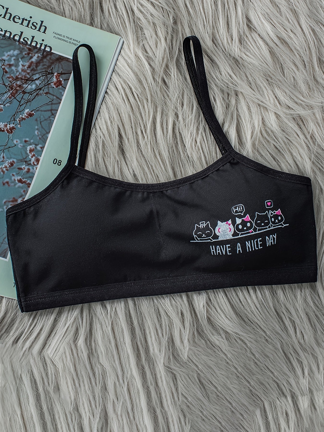 4pcs Girls Cat Print Stretchy Bralette Underwear