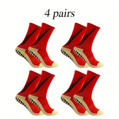 4 Pairs Non Slip Striped Football Socks