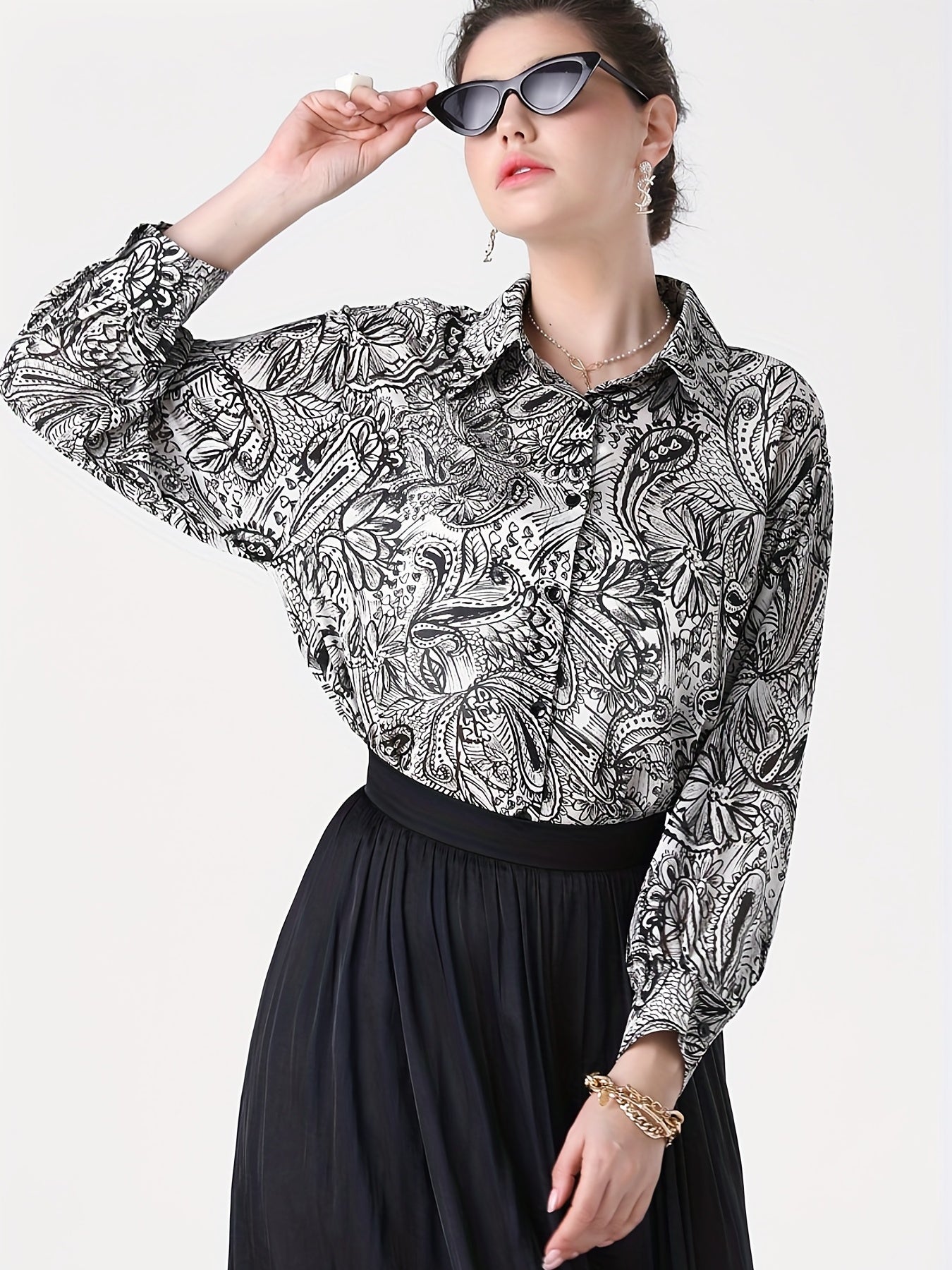 Floral Print Button Up Long Sleeve Blouse