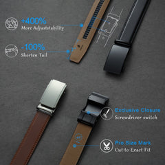 YOORAN Men's Ratchet Leather Belt 1.7" - Micro Adjustable Dress Belt