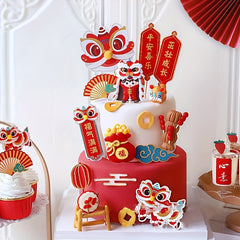 Chinese Year Lion Cake Topper Decoration Happy Year Party (8pcs)