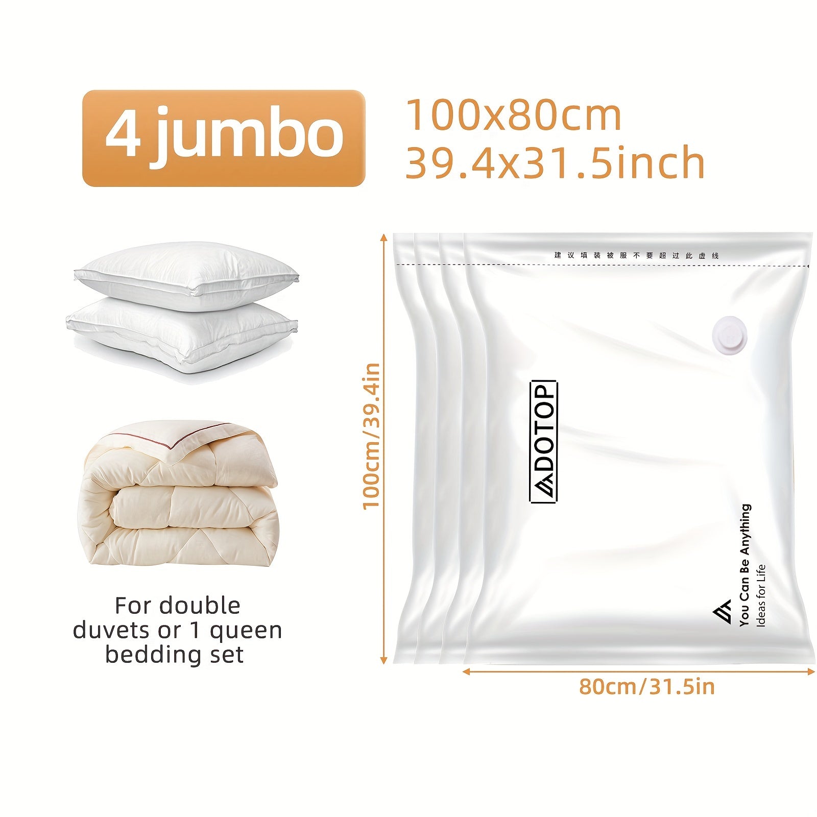 4pcs Vacuum Compression Storage Bags Space Saving Organizer