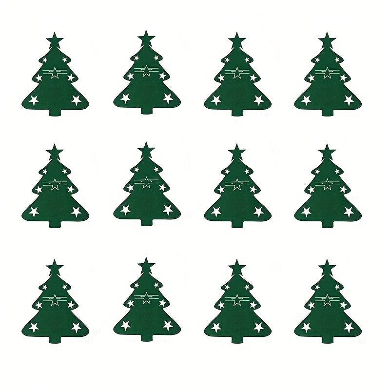 12pcs Felt Christmas Tableware Holder Xmas Tree Snowflake Fork Spoon Organizer