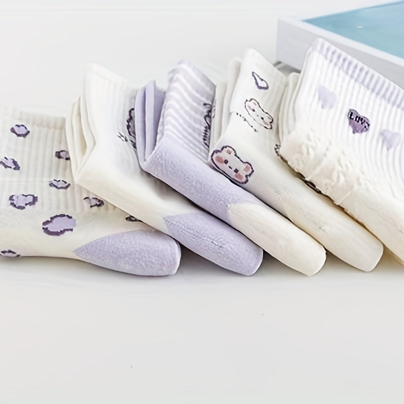 5 Pairs Cartoon Print Socks Women's Stockings