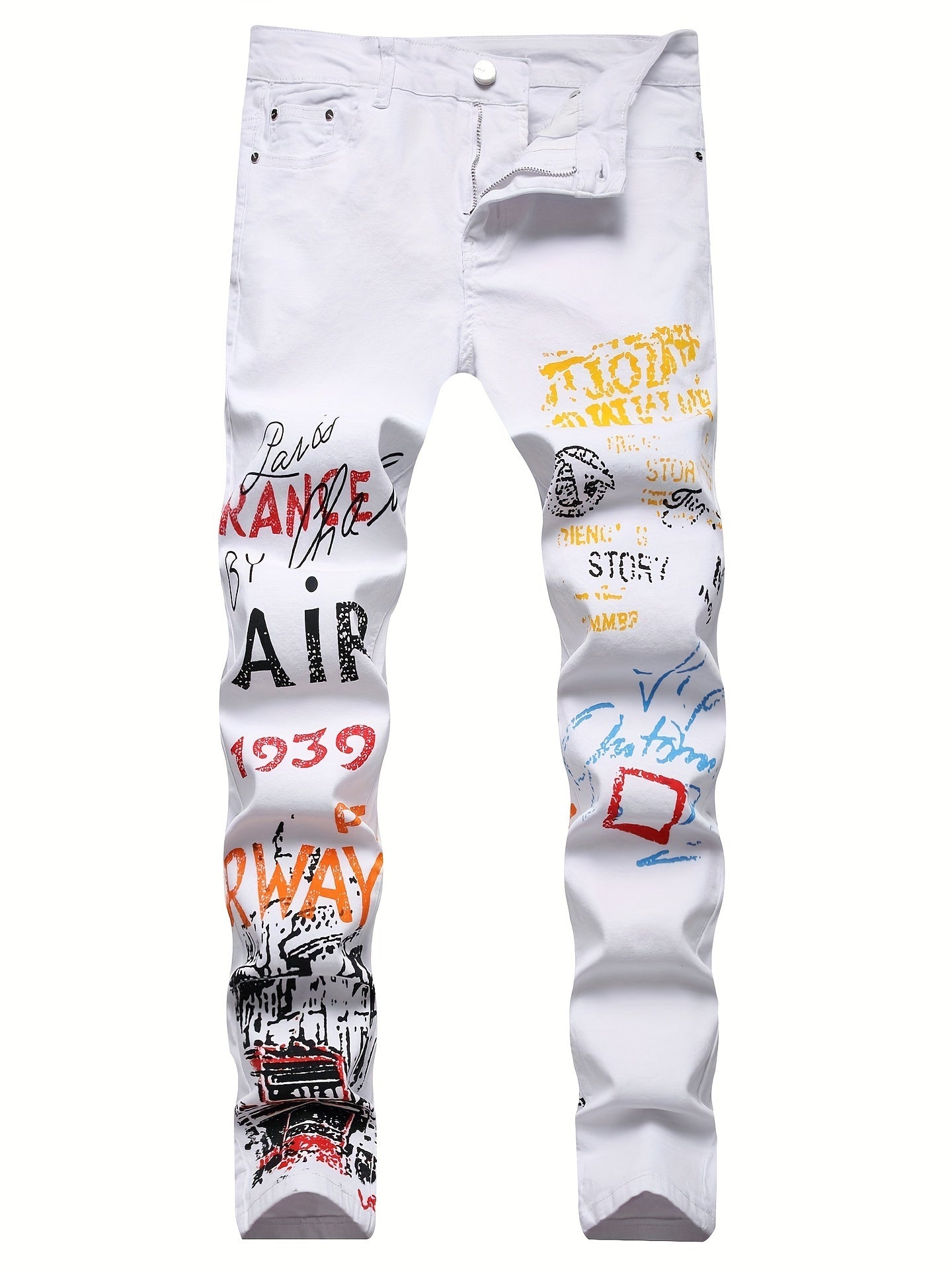 Boys Graffiti Letter Print Stretch Jeans Skinny Slim Fit Denim