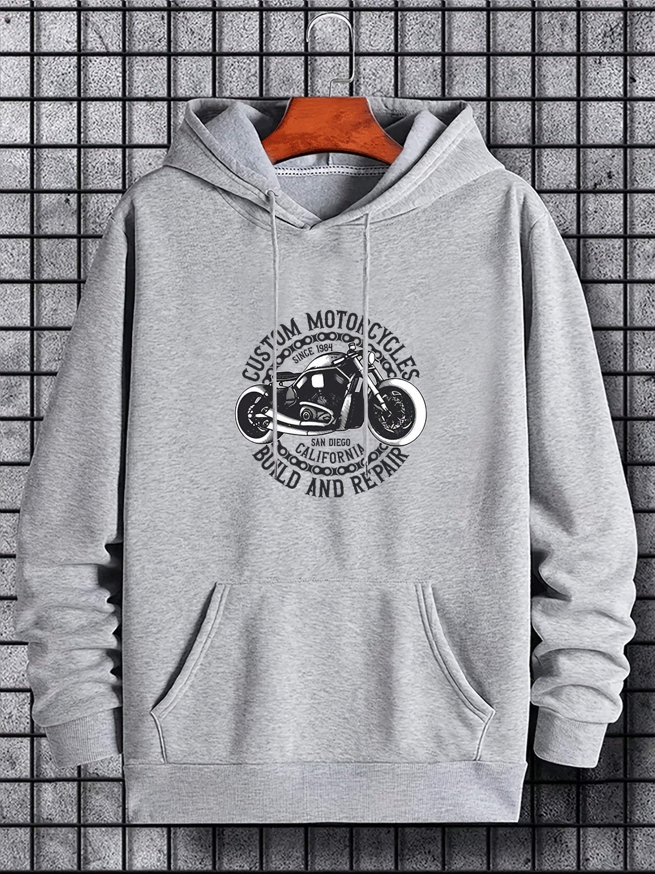 Motorcycle & Letter Print Hoodies For Men Graphic Sweatshirt