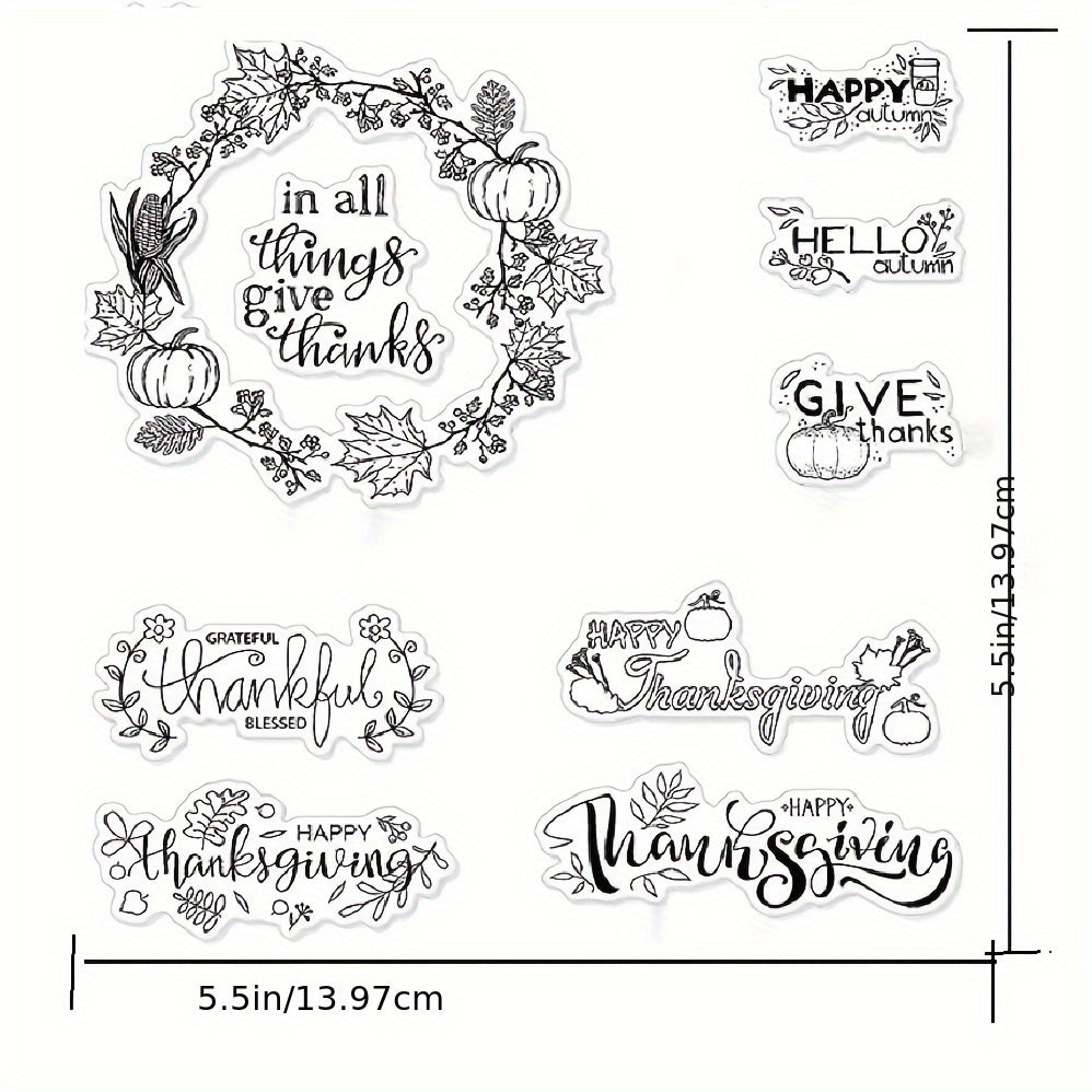 Autumn Wreath Pumpkin Leaf Clear Stamps for Card Making and Album Decor