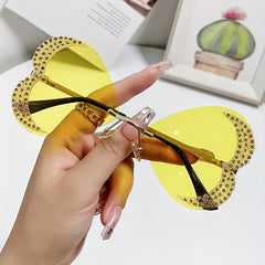 Girl's Love Shape Rimless Sunglasses with Rhinestone Y2K Ocean Lens