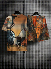 Rooster Pattern Men's 2 Piece Outfits T-shirt And Shorts Set