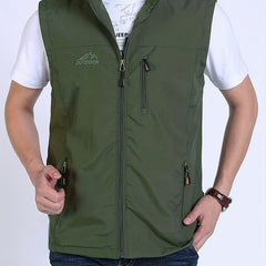 Men's Zipper Pockets Cargo Vest Stand Collar Zip Up Outwear for Spring Summer