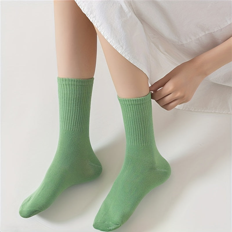 Women's Solid Mid Tube Socks (8 Pairs)