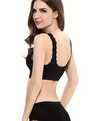 2 Pack Plus Size Sports Bra Set Women's Plus Contrast Lace Trim Cross Front Wire