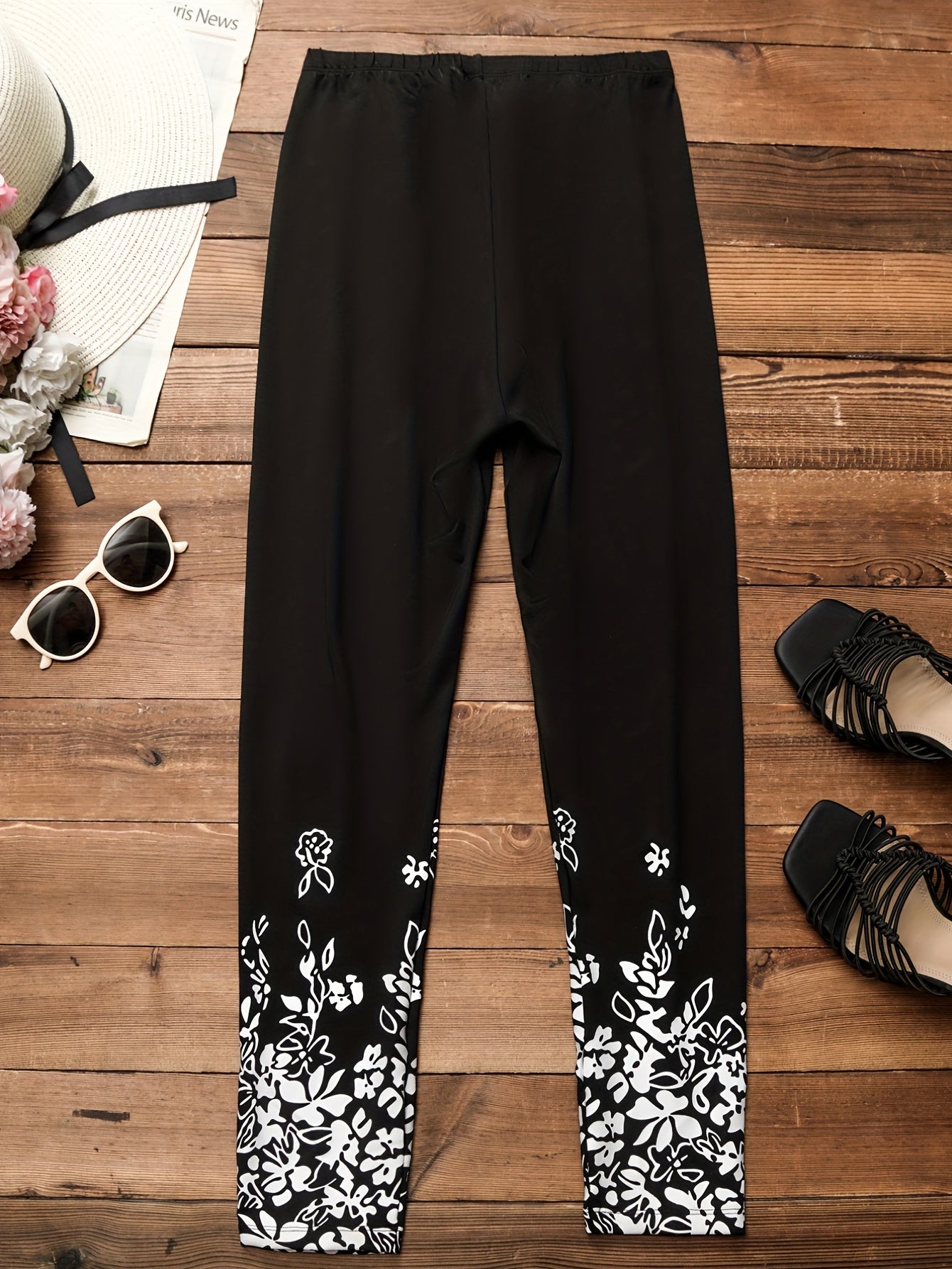 Floral Print Skinny Leggings Casual Stretchy Leggings
