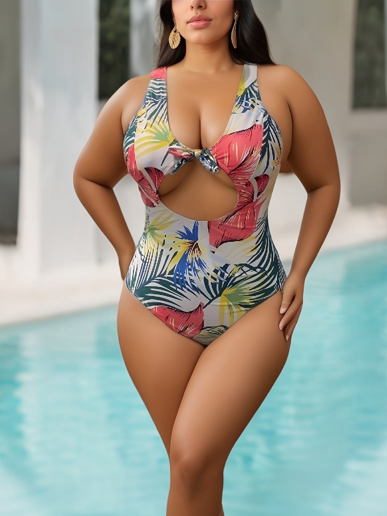 Boho Swimsuit Women's Plus Tropical Print One Piece Bathing Suit