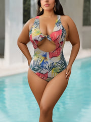Boho Swimsuit Women's Plus Tropical Print One Piece Bathing Suit
