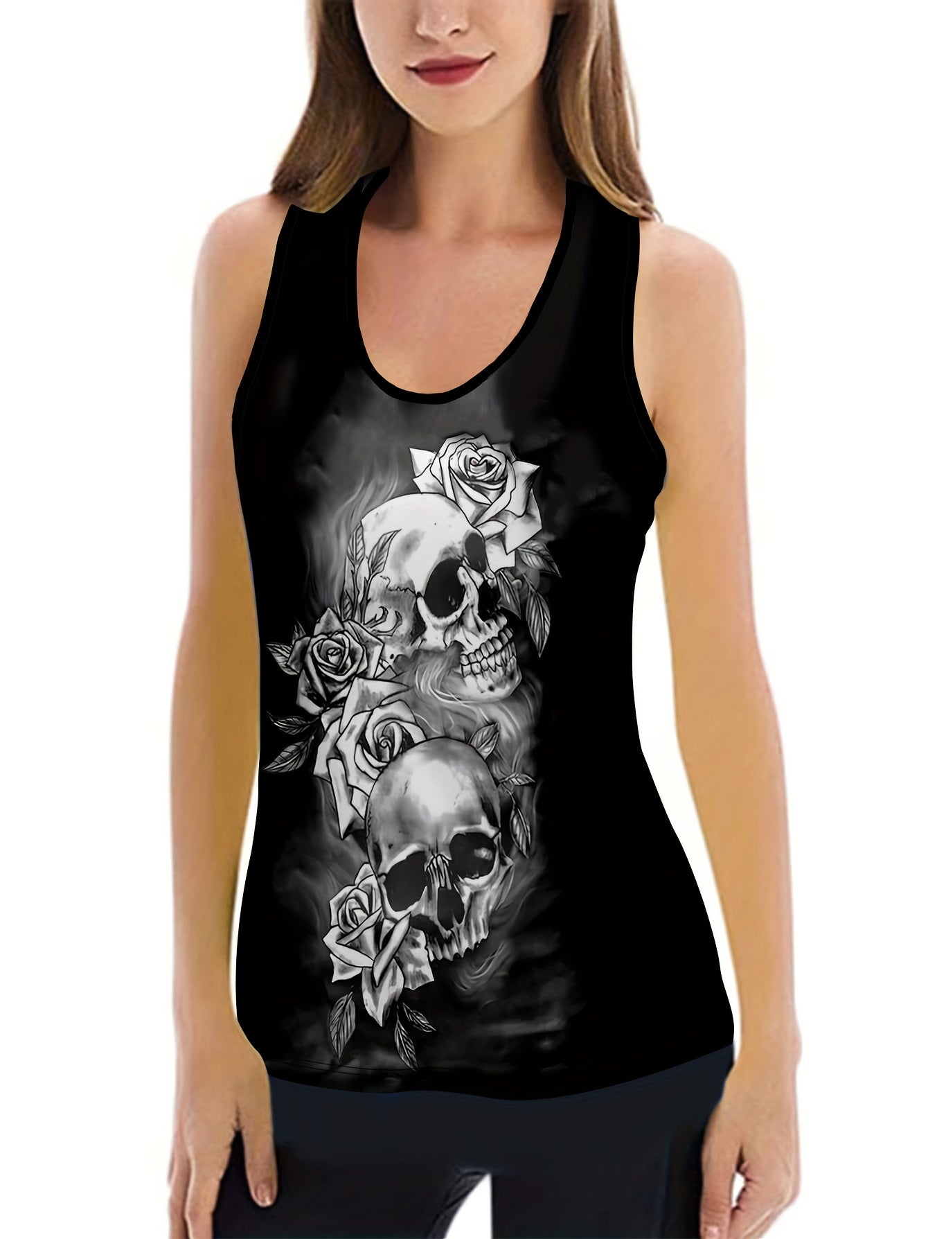 Women's Plus Floral Skull Print Tank Top & Leggings Set