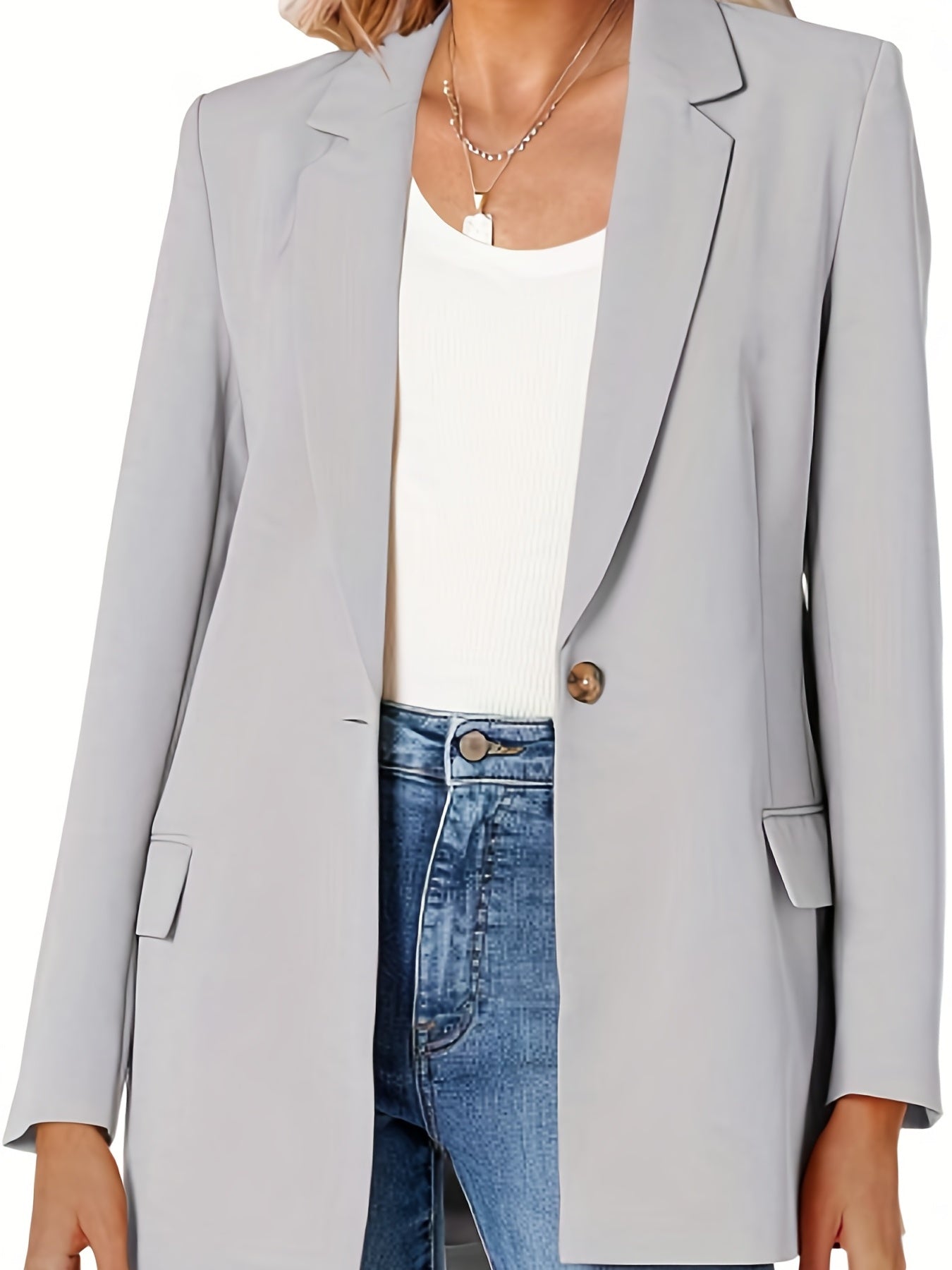 Solid Open Front Blazer Lapel Long Sleeve Blazer