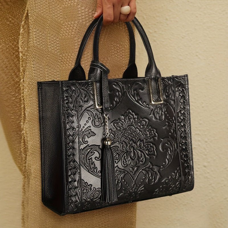 Leather Purse & Handbag Top Handle Satchel Bag with Tassels