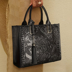 Leather Purse & Handbag Top Handle Satchel Bag with Tassels